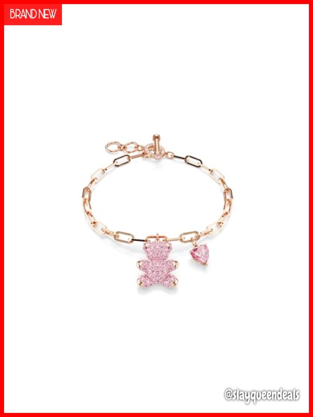 Swarovski Crystal Teddy Bear Link Bracelet Rose Gold Finish